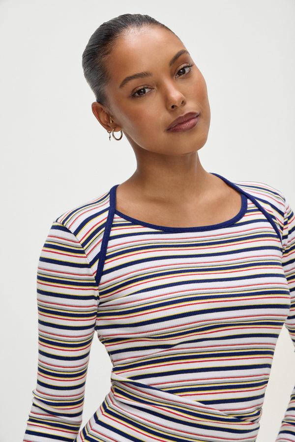 Frankies Bikinis Chelsea Long Sleeve Mini Dress Love Stripe