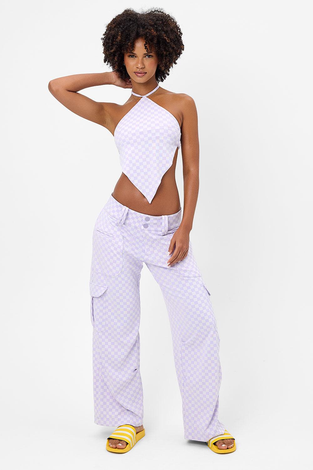 frankies bikinis Chilli Checkered Cargo Pant Purple Check