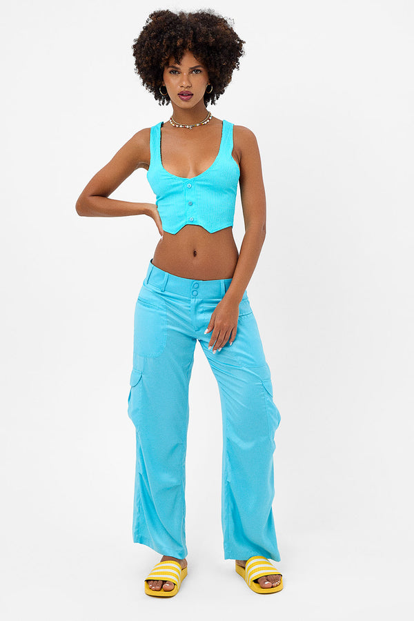 Frankies Bikinis Chilli Satin Cargo Pant Aquamarine