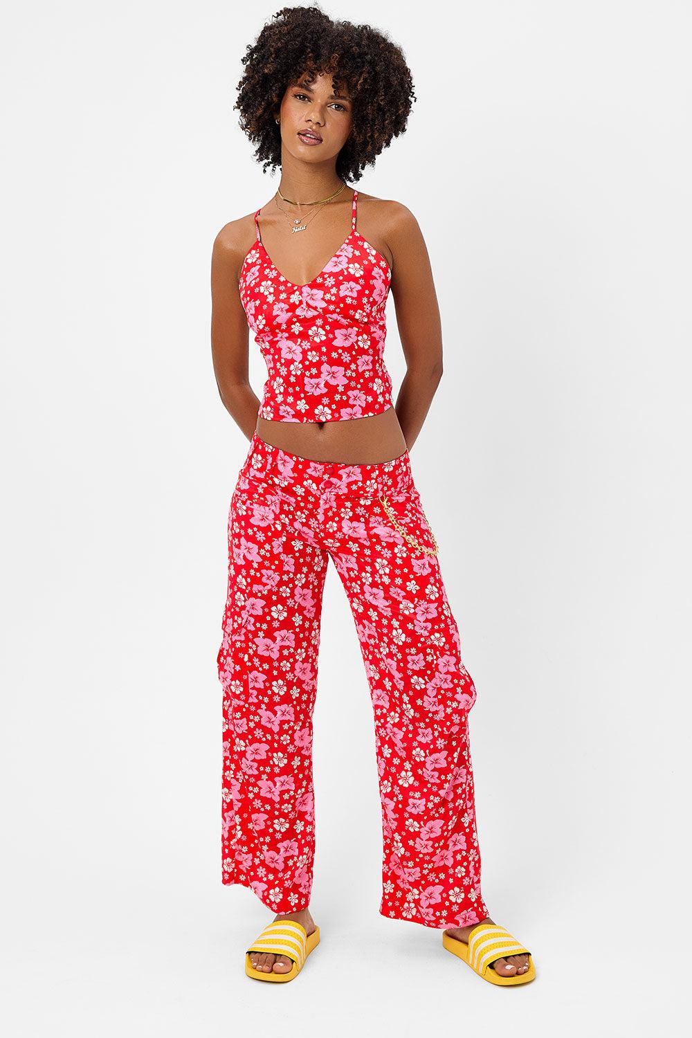 frankies bikinis Chilli Satin Floral Cargo Pant Coconut Girl