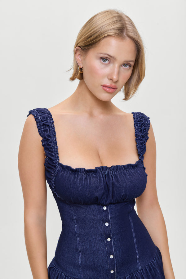 Frankies Bikinis Christa Denim Mini Dress Blue Denim