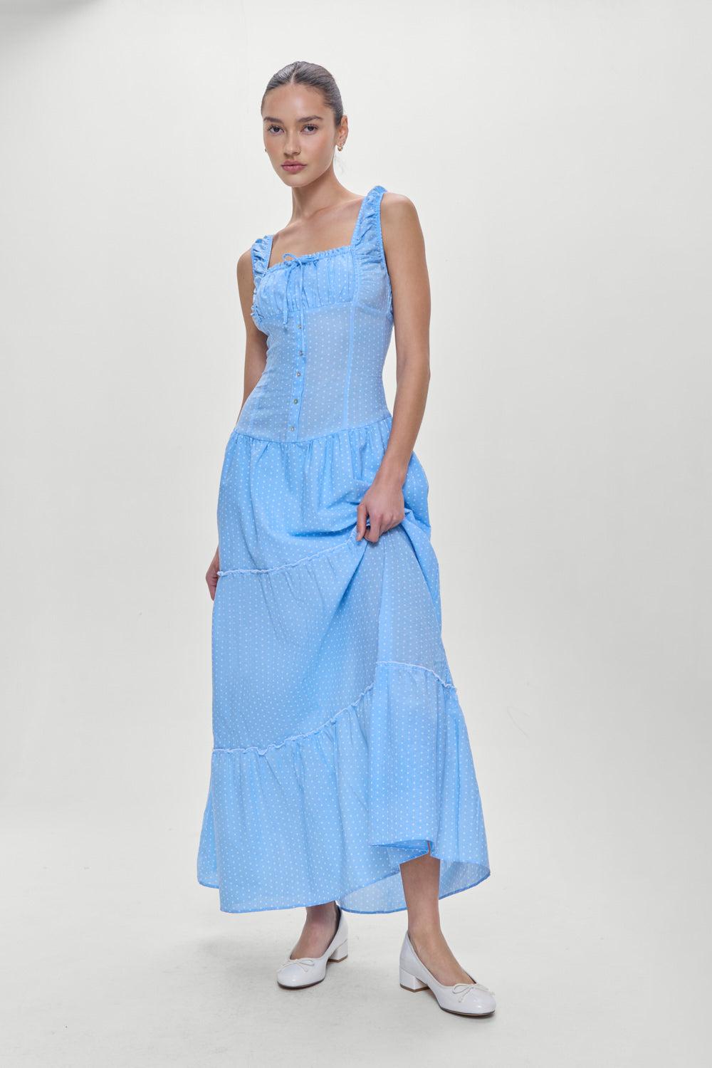 frankies bikinis Christabelle Polka Dot Maxi Dress Raindrop