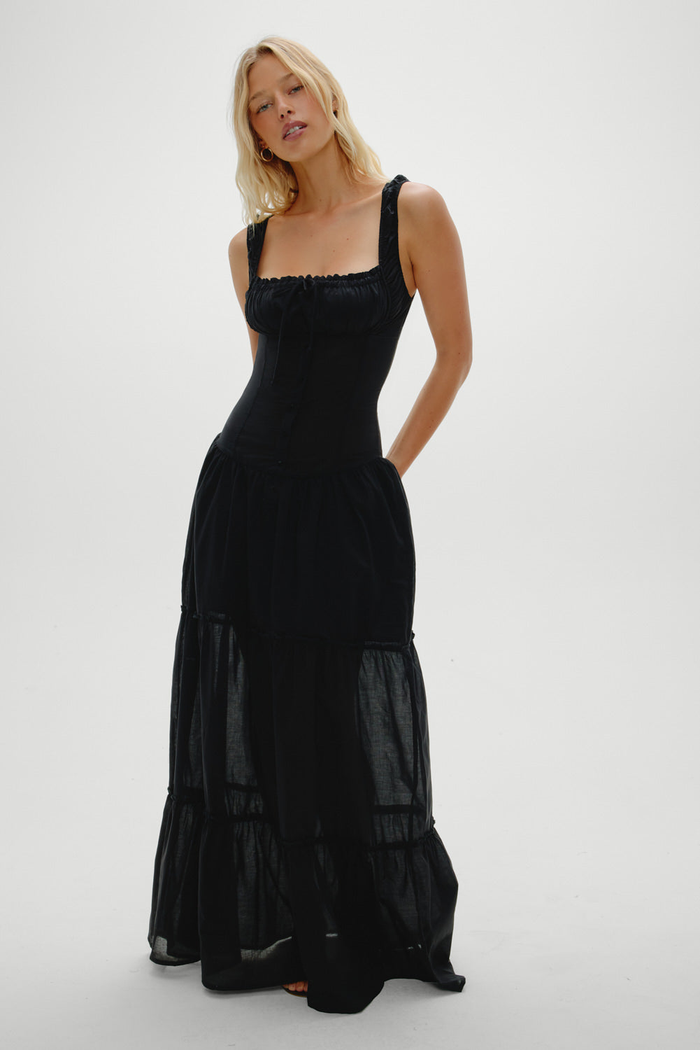 frankies bikinis Christabelle Ruffle Maxi Dress Black