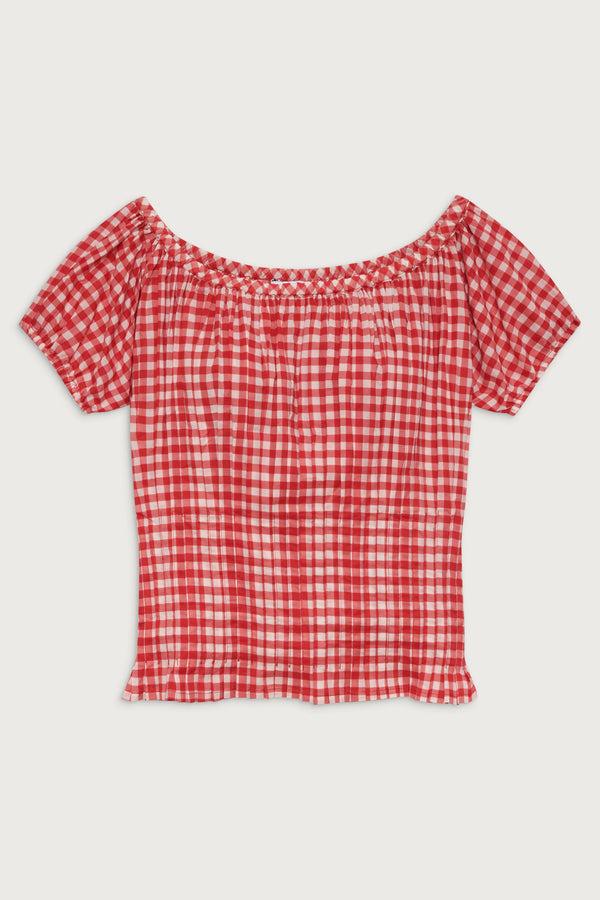 Frankies Bikinis Cider Gingham Blouse Cherry Gingham