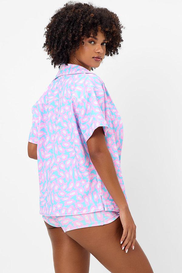 Frankies Bikinis Coco Terry Button Up Shirt Daisy Dream