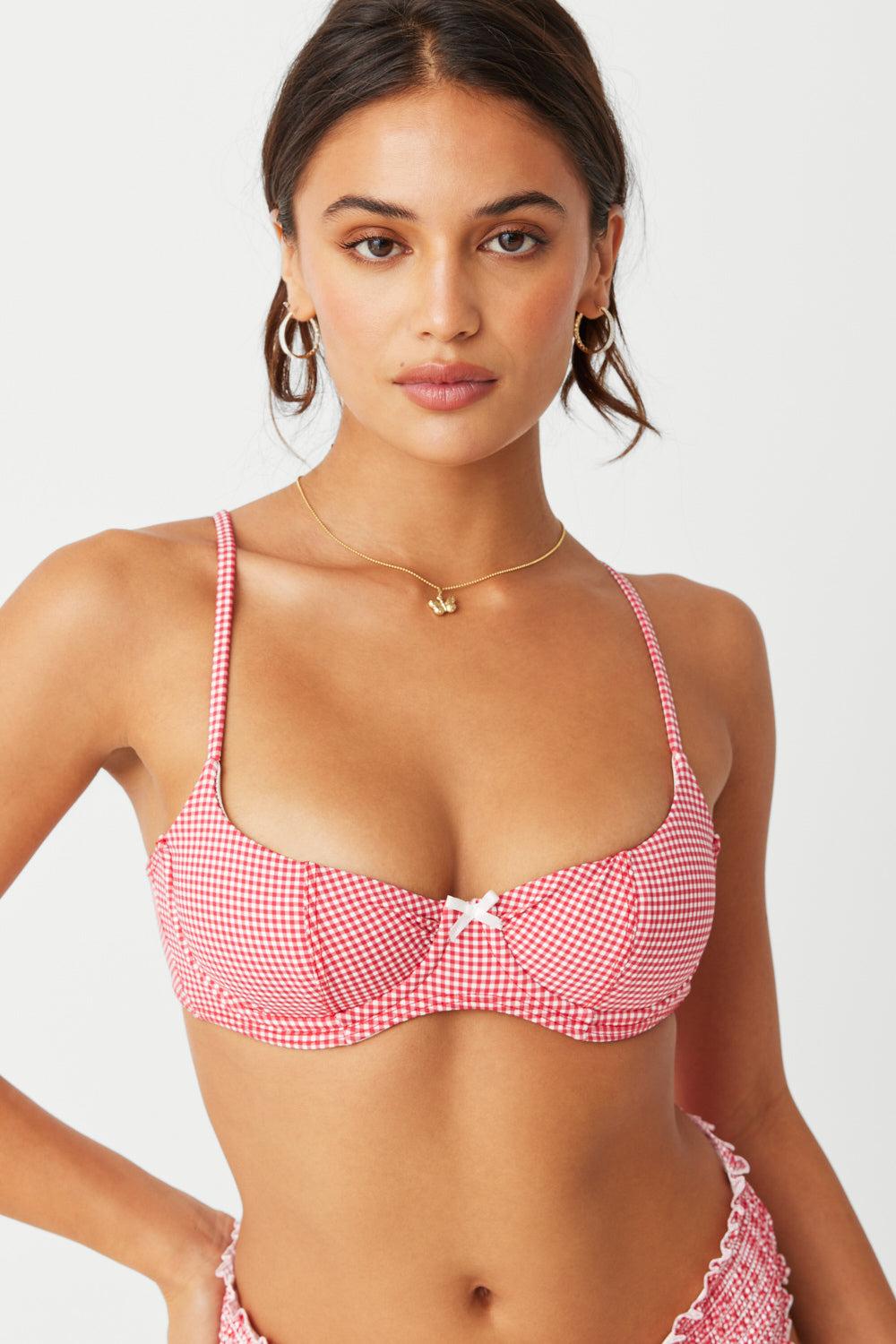 frankies bikinis Cola Underwire Balconette Bikini Top Ladybug Gingham