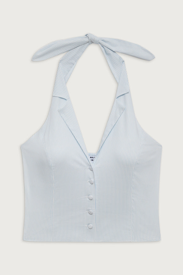 Frankies Bikinis Cottage Striped Halter Top Saltwater Stripe