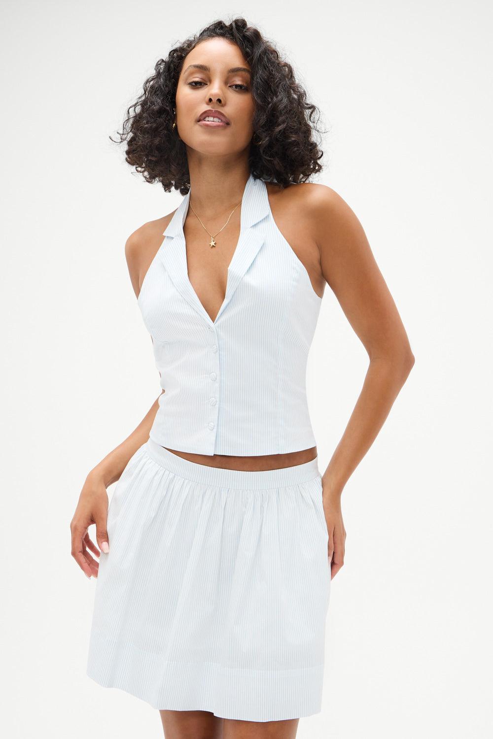 frankies bikinis Cottage Striped Halter Top Saltwater Stripe