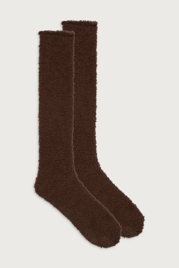 Frankies Bikinis Cuddle Fuzzy High Socks Chocolate Lily