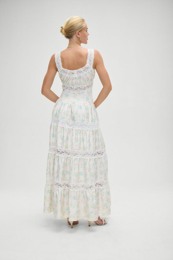 Frankies Bikinis Dakota Floral Satin Maxi Dress French Riviera