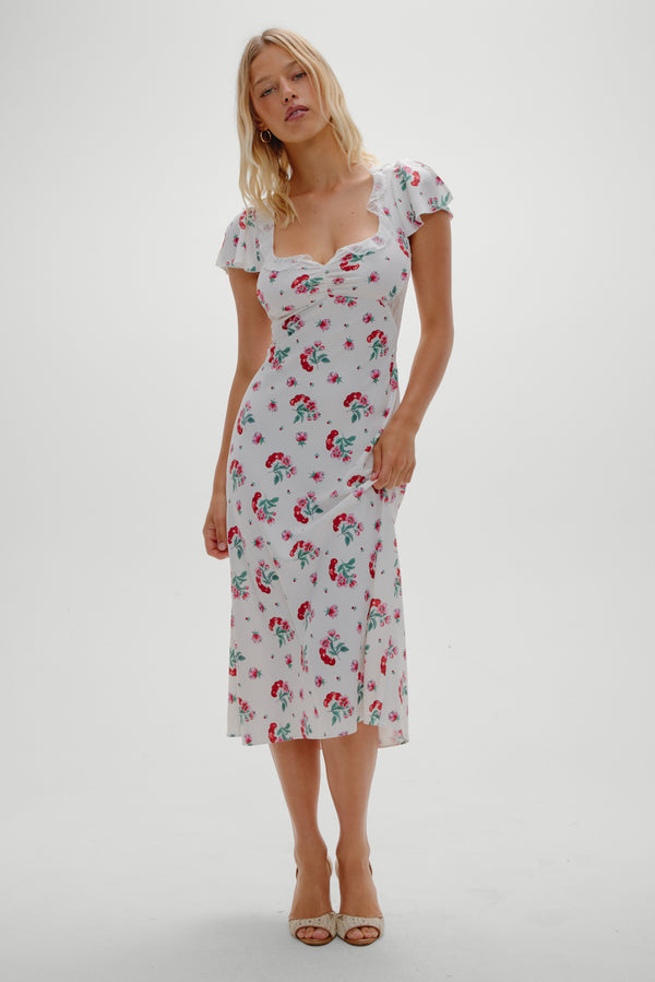 Frankies Bikinis Delicate Lace Midi Dress Cherry Flower
