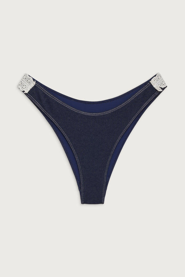 Frankies Bikinis Dove Classic Bikini Bottom Blue Denim