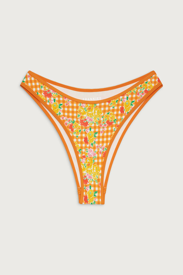 Frankies Bikinis Dove Floral Classic Bikini Bottom Marigold Gingham