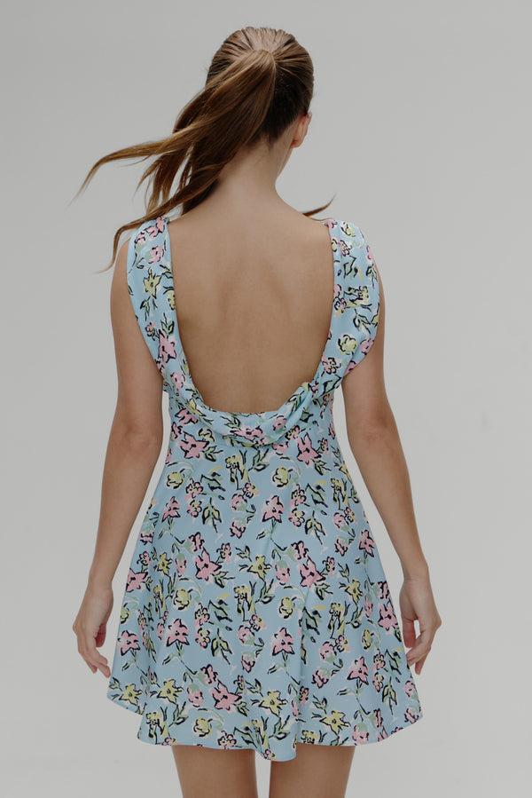 Frankies Bikinis Emilia Satin Floral Mini Dress Pastel Peony