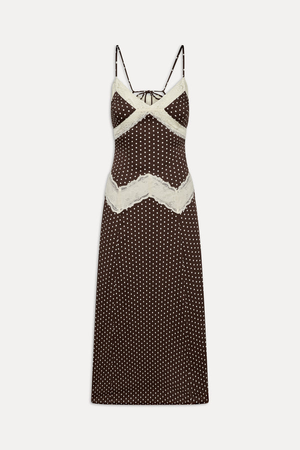 Frankies Bikinis Ethereal Lace Maxi Dress Chocolate Dot