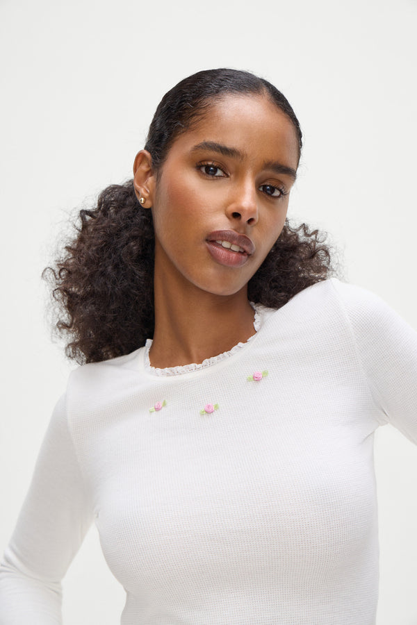 Frankies Bikinis Eve Waffle Long Sleeve Shirt White