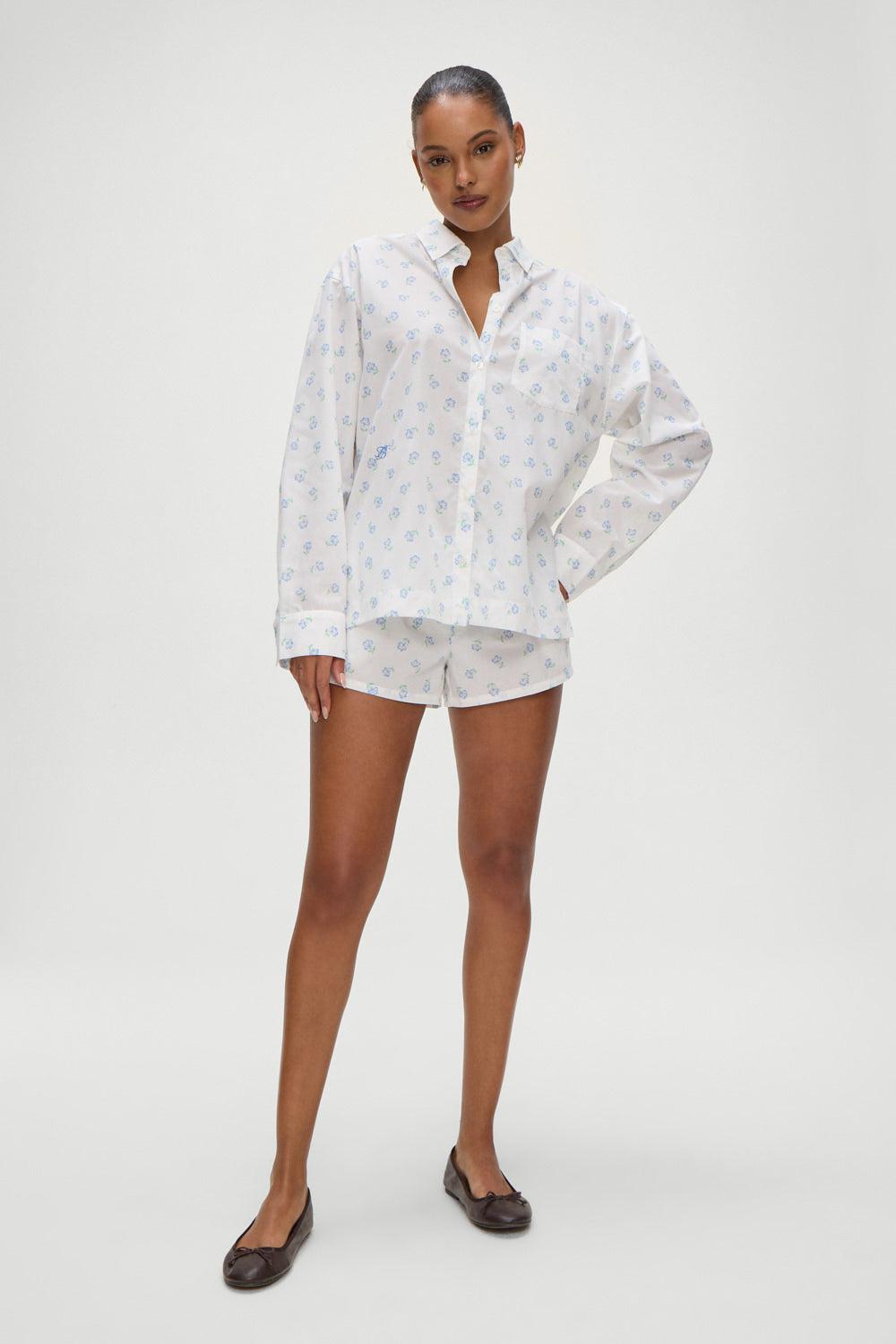 frankies bikinis Farmhouse Boxer Sleep Shorts Periwinkle