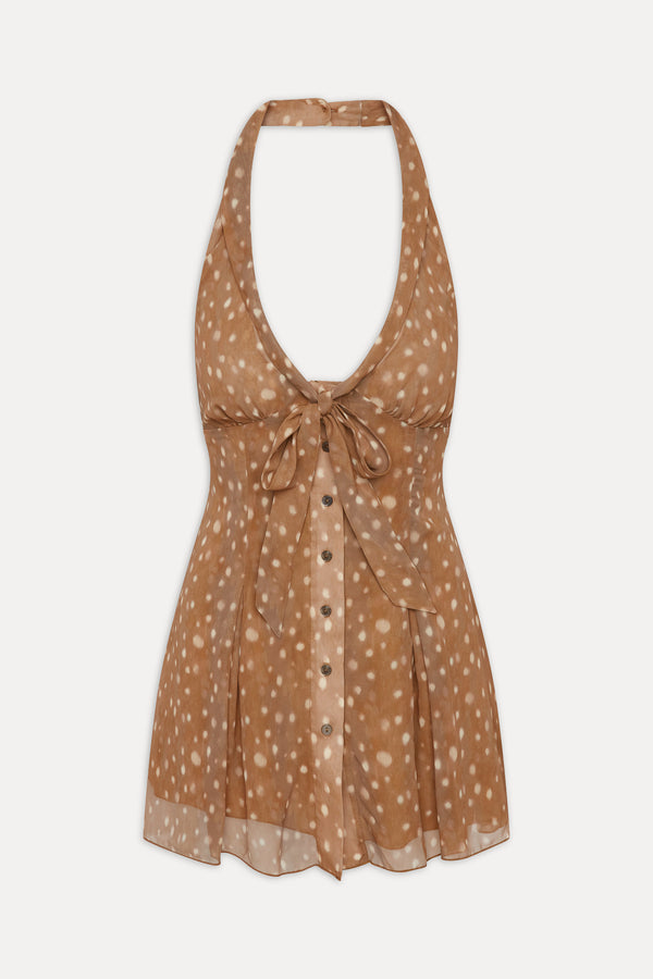 Frankies Bikinis Bloom Button Up Mini Dress Fawn