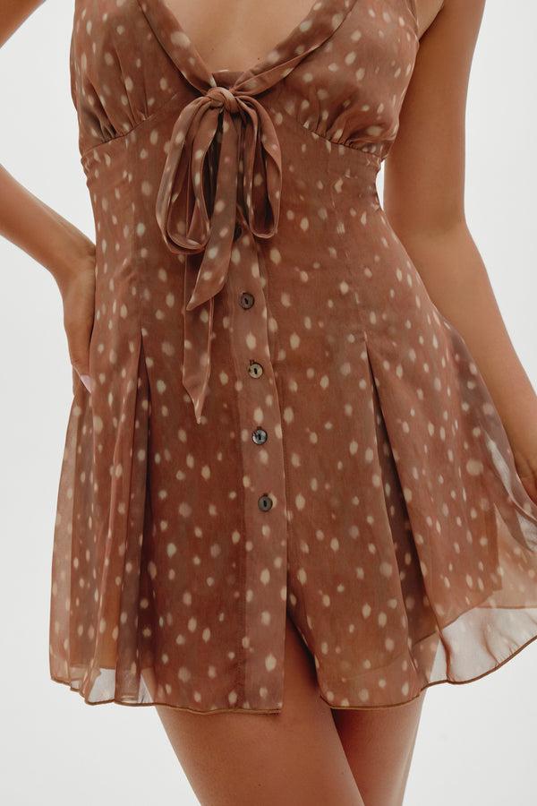 Frankies Bikinis Bloom Button Up Mini Dress Fawn