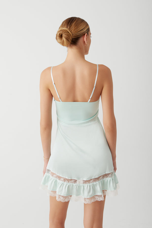 Frankies Bikinis Carson Satin Mini Dress Pistachio