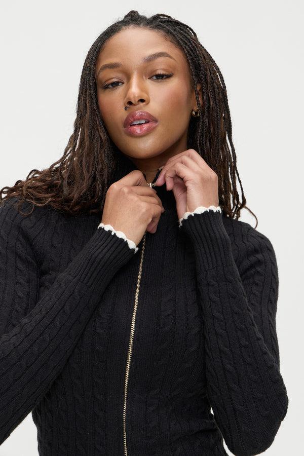 Frankies Bikinis Carter Cable Knit Sweater Black