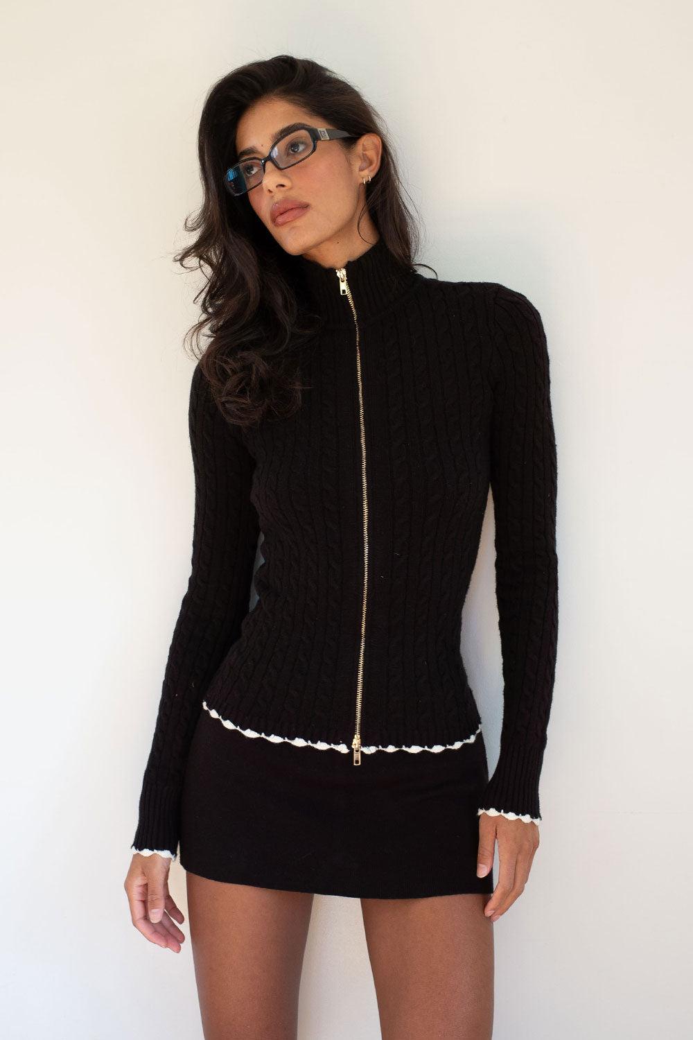 frankies bikinis Carter Cable Knit Sweater Black