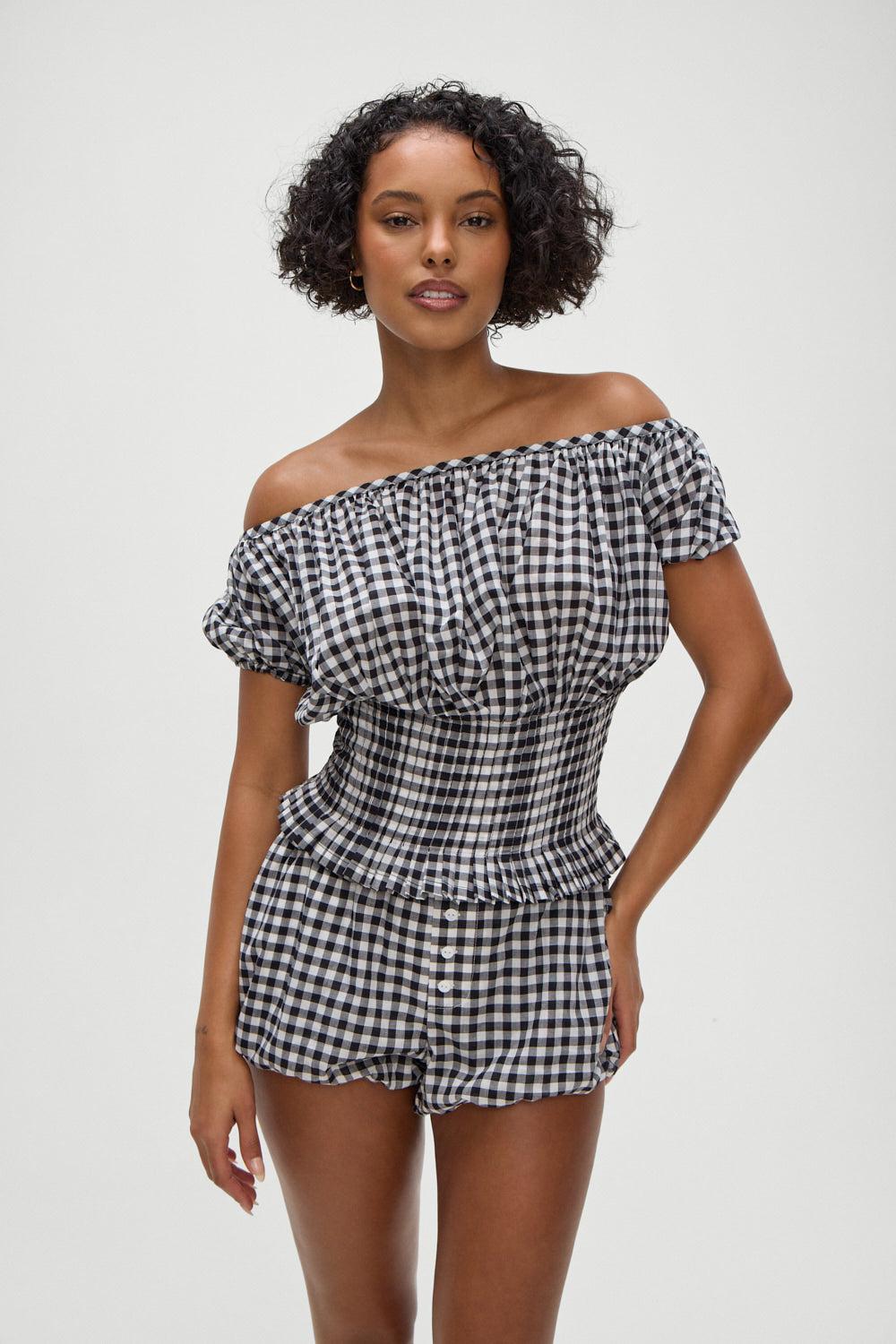 frankies bikinis Cider Blouse Black Gingham