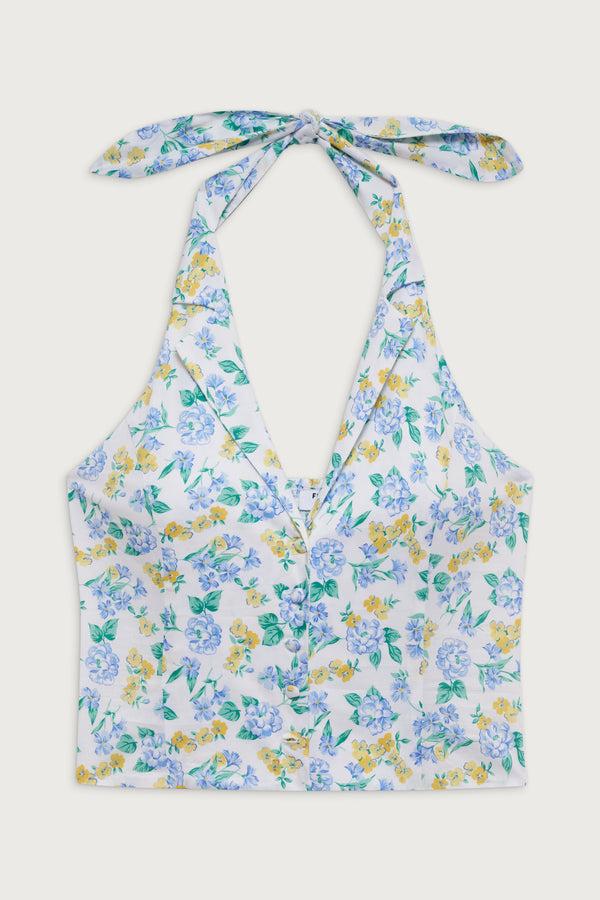 Frankies Bikinis Cottage Halter Top Coastal Floral