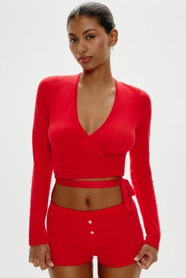 Frankies Bikinis Cuddle Knit Booty Shorts Cherry