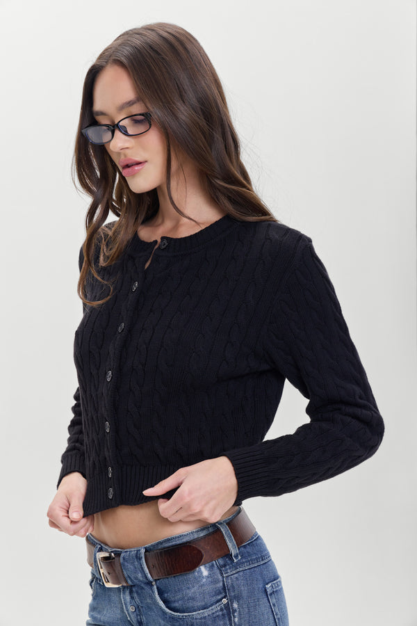 Frankies Bikinis Dudley Cable Knit Cardigan Black