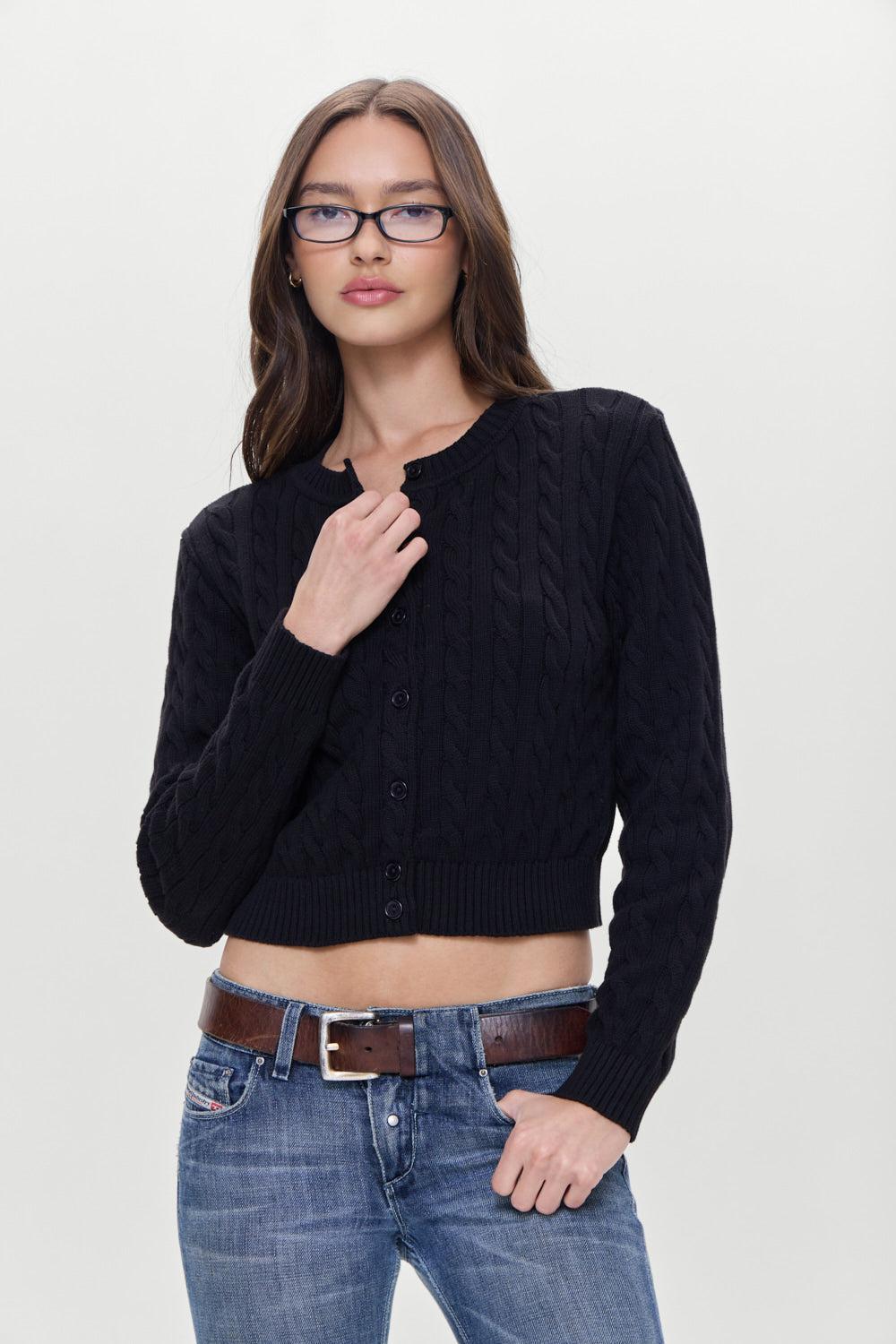 frankies bikinis Dudley Cable Knit Cardigan Black