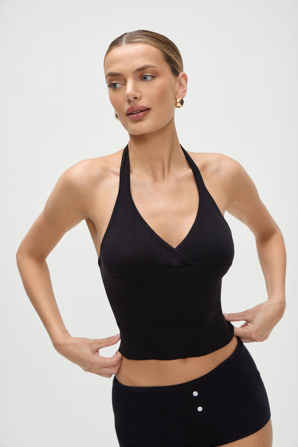 Frankies Bikinis Dylan Knit Halter Top Black