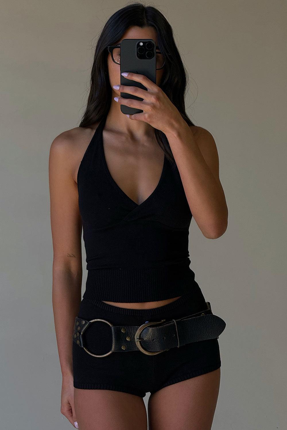 frankies bikinis Dylan Knit Halter Top Black