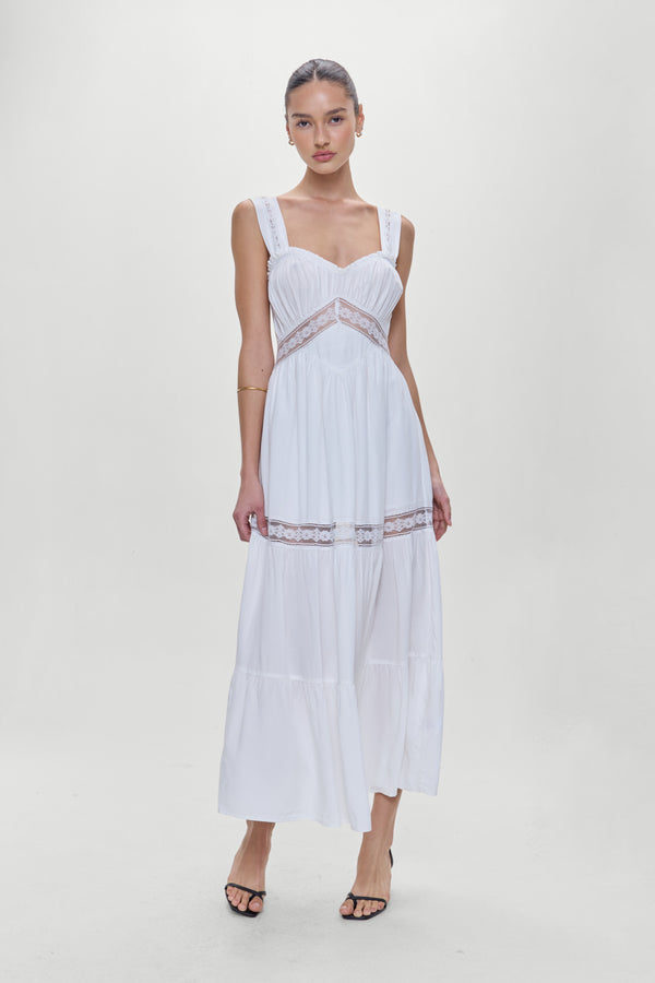 Frankies Bikinis Eden Ruffle Maxi Dress White