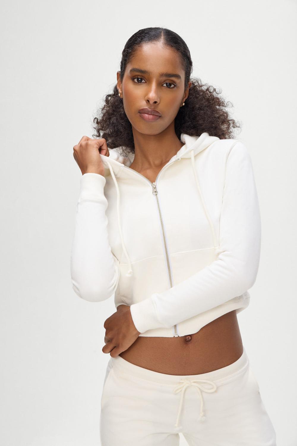 frankies bikinis Fall Zip Up Hoodie White