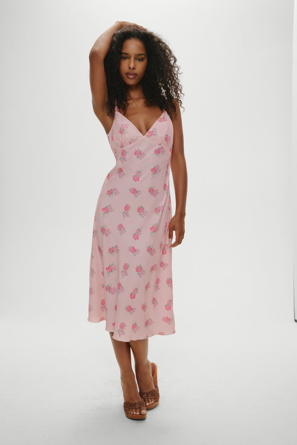 frankies Bikinis Gem Floral Midi Dress Fresh Rose
