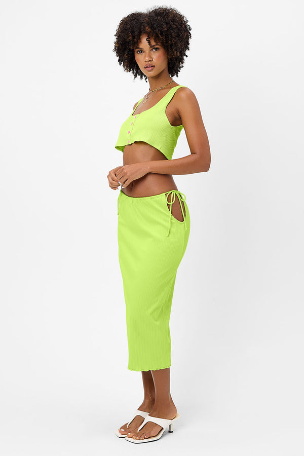 Frankies Bikinis Jenny Plissé Midi Skirt Kiwi