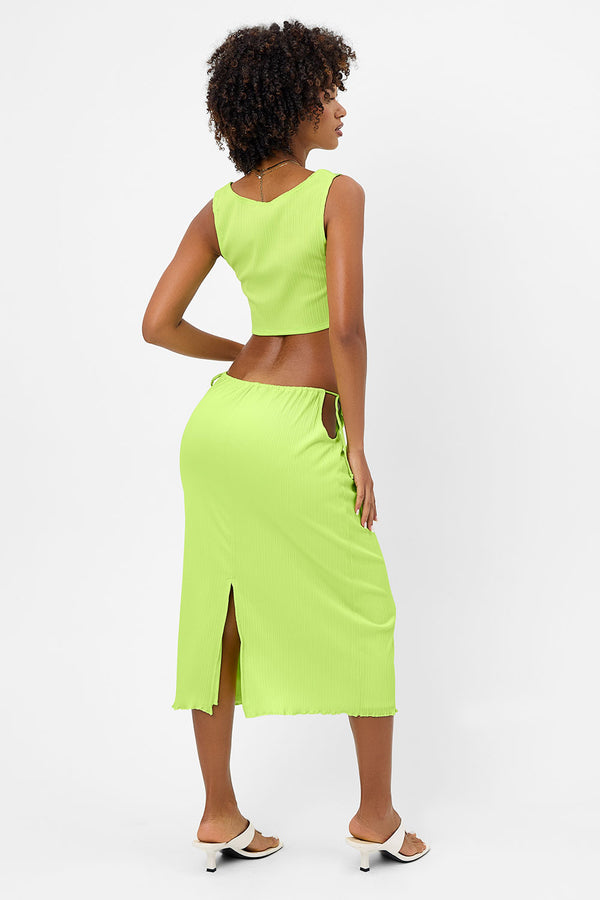 Frankies Bikinis Jenny Plissé Midi Skirt Kiwi