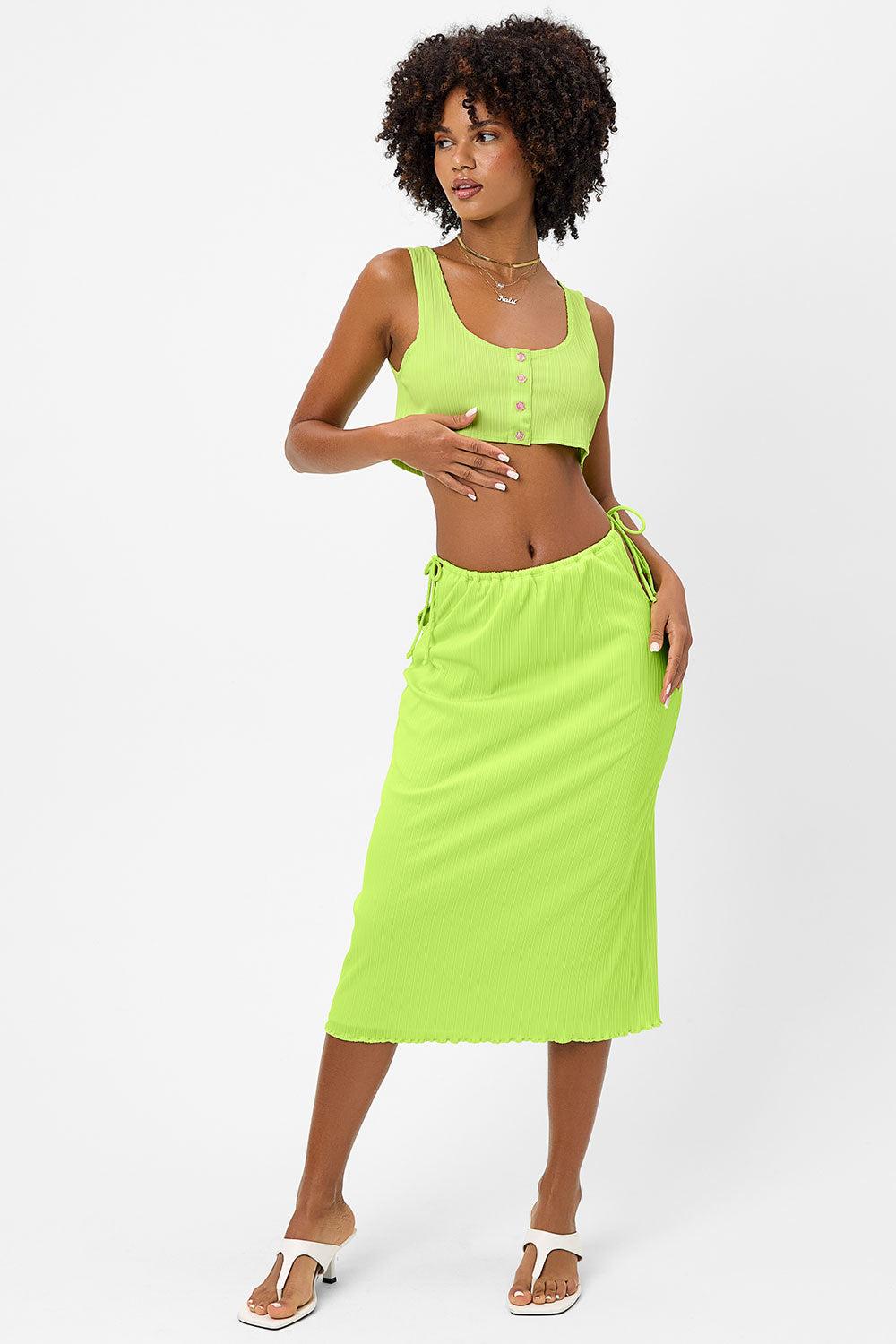 frankies bikinis Jenny Plissé Midi Skirt Kiwi