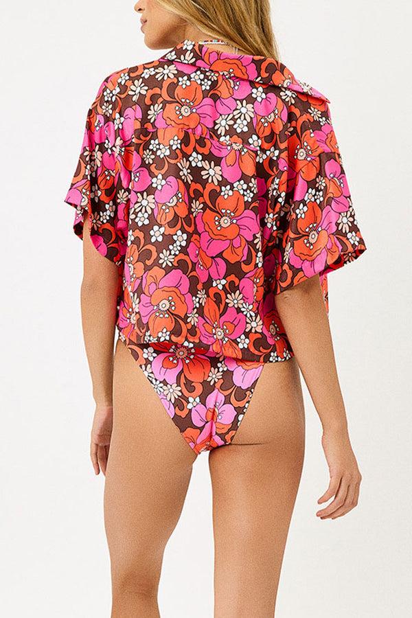 Frankies Bikinis Koa Satin Cover Up Shirt Tropics