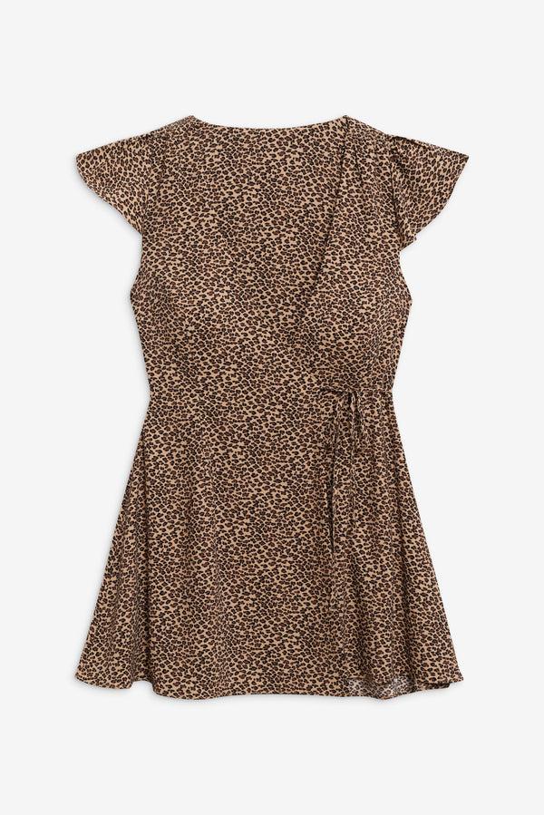 Frankies Bikinis Lucy Wrap Mini Dress Baby Leopard