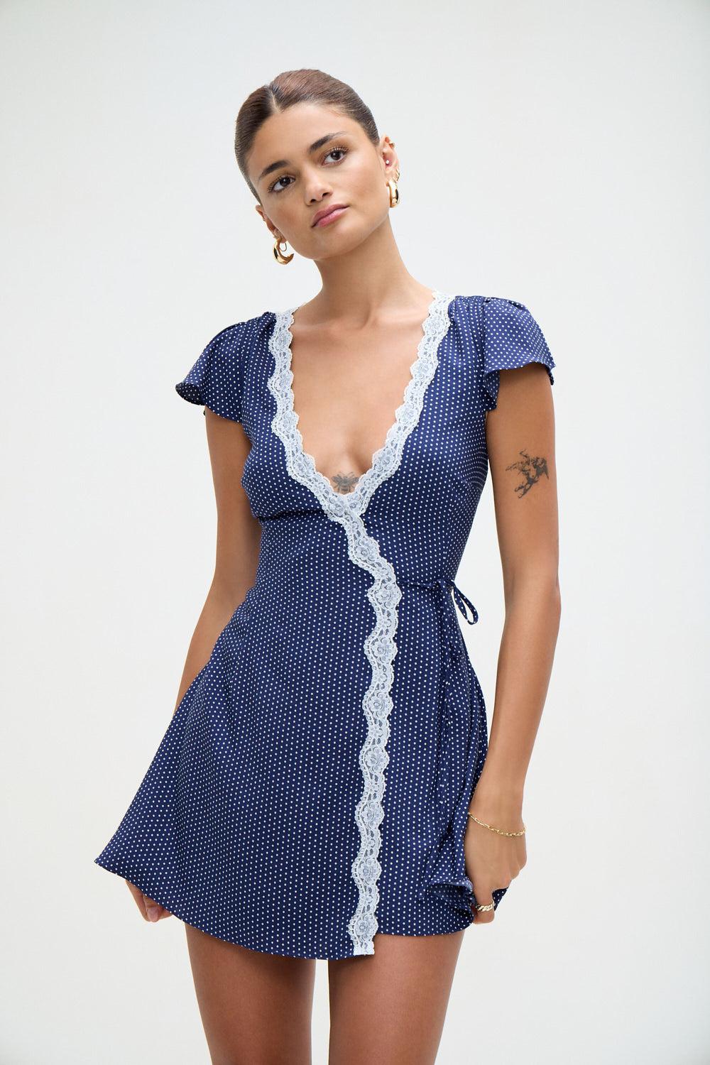 frankies bikinis Lucy Wrap Mini Dress Dotty