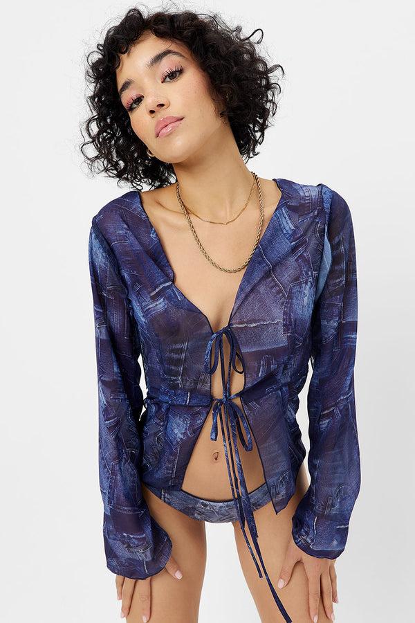Frankies Bikinis Molly Long Sleeve Shirt Blue Jean