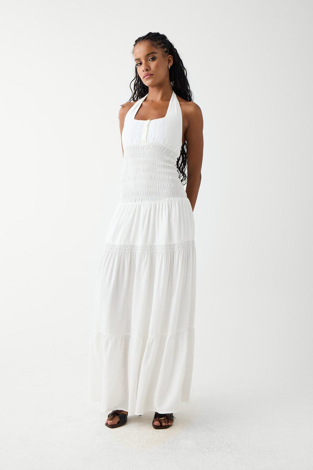 frankies bikinis River Halter Maxi Dress White