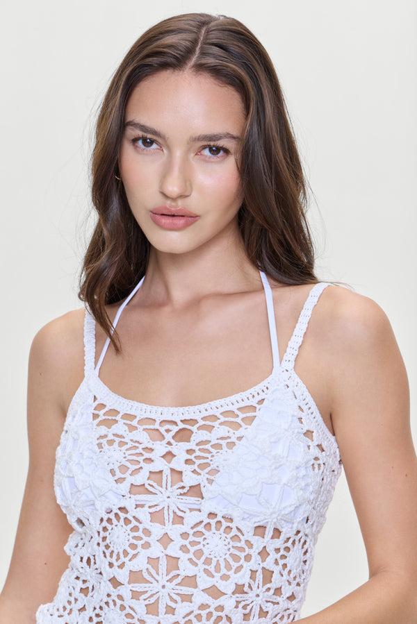 Frankies Bikinis Seaside Crochet Tank Top White