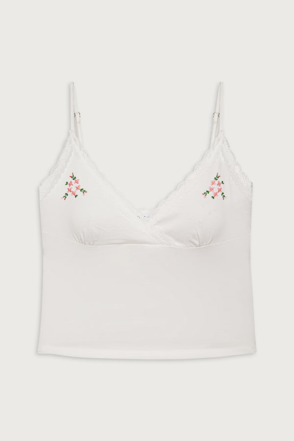 Frankies Bikinis Sleepy Embroidered Tank White