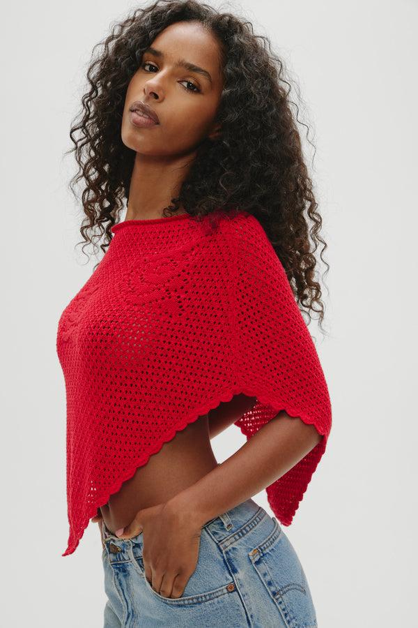 Frankies Bikinis Sophie Crochet Poncho Red Rose