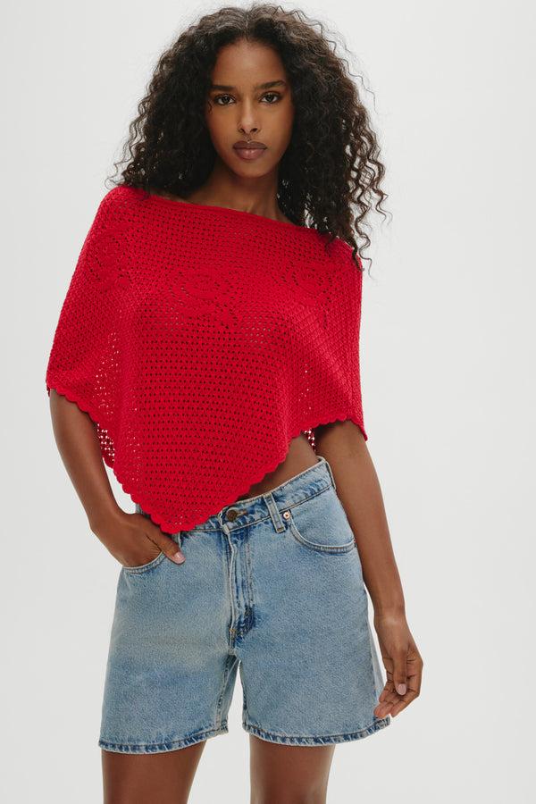 Frankies Bikinis Sophie Crochet Poncho Red Rose