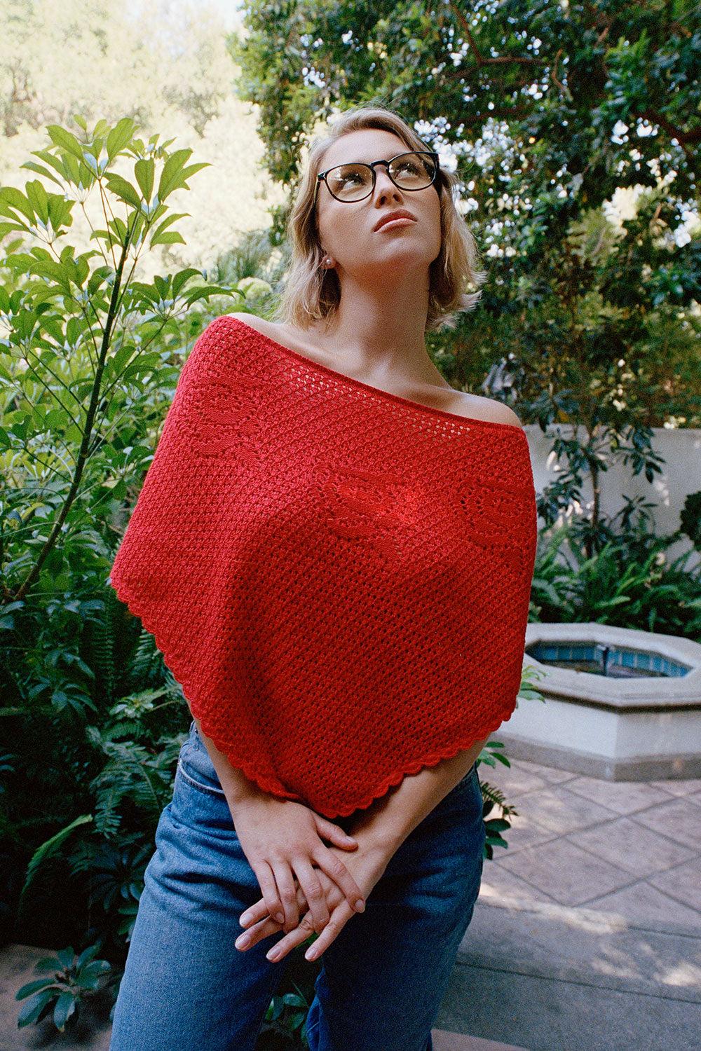 frankies bikinis Sophie Crochet Poncho Red Rose