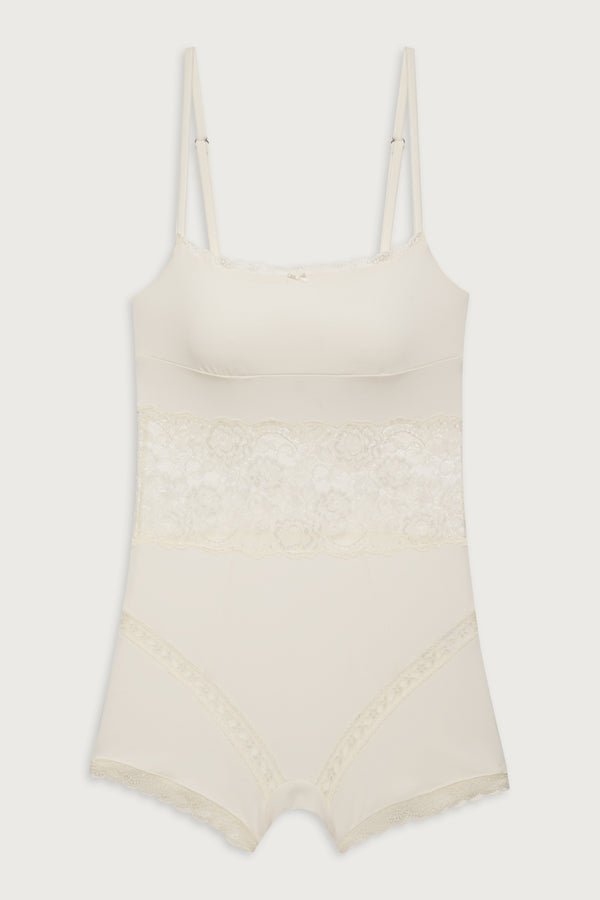 Frankies Bikinis Whisper Lace Bodysuit Porcelain